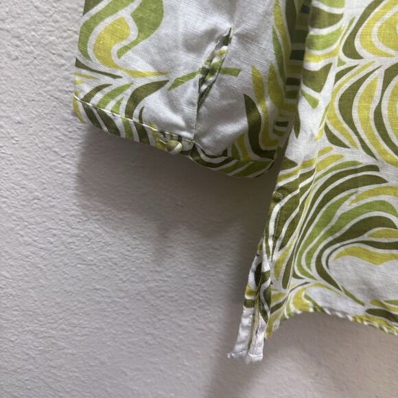 David Brooks Women's Small 100% Linen Blouse Tropical Bohemian Green Shades - Picture 9 of 9